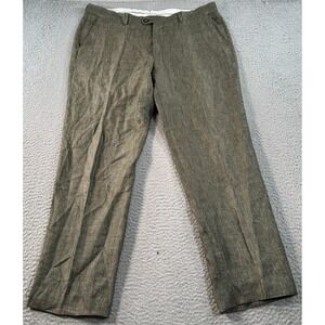 Hawes And Curtis 1913 Pants Men's 36x30 Green Linen Dress Straight Suit Slacks